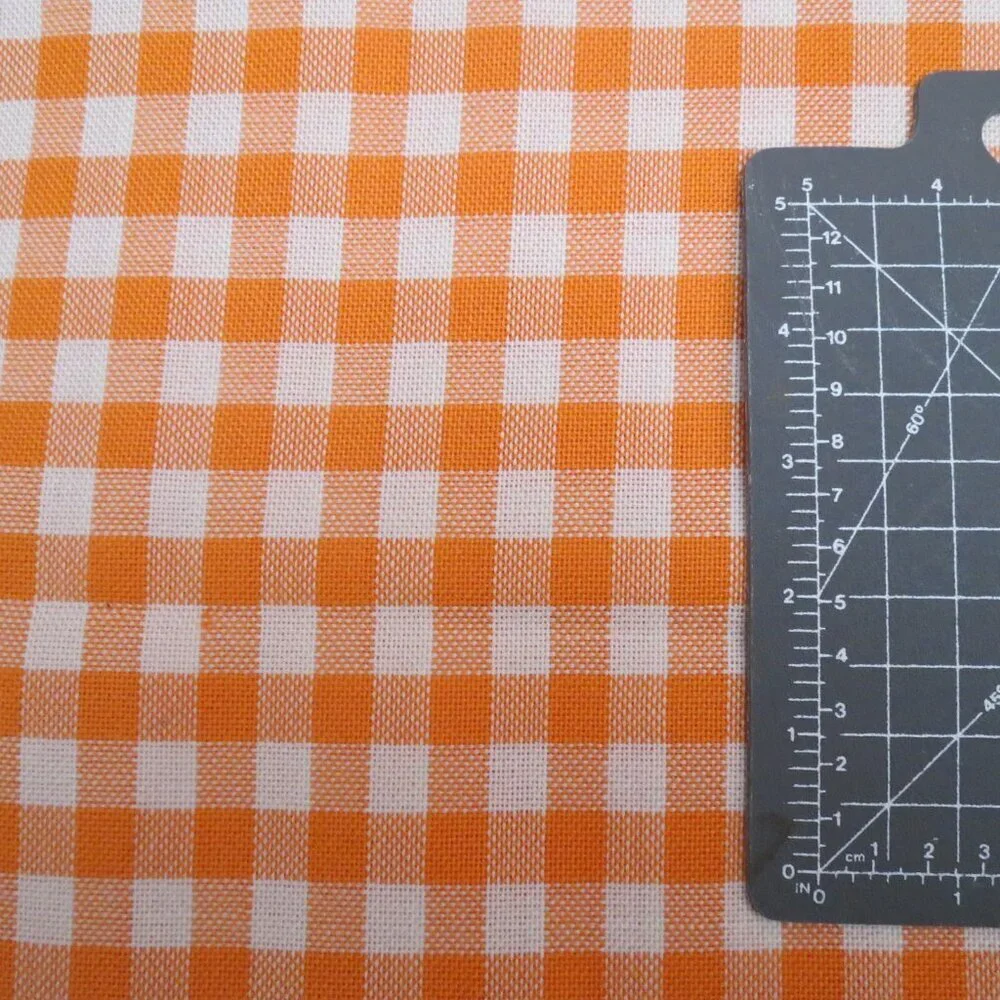 Vintage 3 yards Orange Check Woven Bottom Weight Fabric Craft Material #815